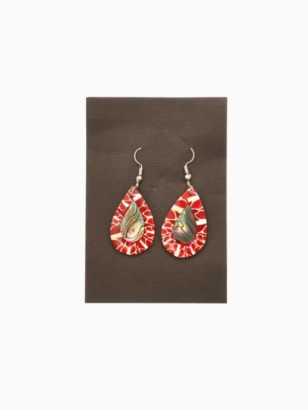 Серьги "Капельки" ракушка 5,5х2 см, цв. красный