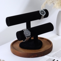 Подставка для часов, браслетов, двухуровневая, флок, сердце, 26&times;11&times;18 см,d=5 см, цвет чёрный