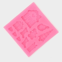 Молд новогодний &laquo;Новогодние элементы&raquo;, силикон, 7,5&times;7,5 см, цвет розовый