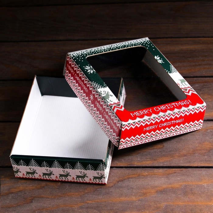 Новый год. Коробка подарочная, крышка-дно, с окном "Скандинавия", 18 х 15 х 5 см.