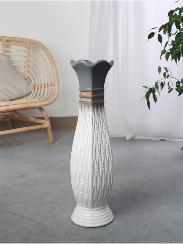 Ваза керамика напольная "Иниго" геометрия, 59х16 см, бело-серый