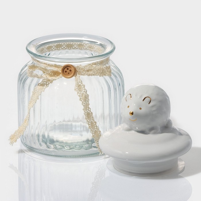 Банка стеклянная для хранения сыпучих продуктов Доляна &laquo;Ёжик в золотом&raquo;, 600 мл, с керамической крышкой