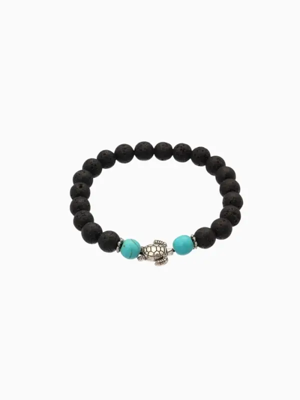 Браслет "Черепашка" камень пирит, лава, длина 18 см, цв. чёрный, бирюзовый