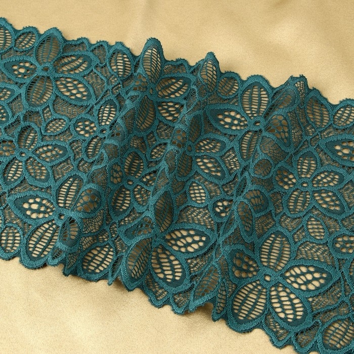 Кружевная эластичная ткань, 180 мм &times; 2,7 &plusmn; 0,5 м, цвет изумрудный