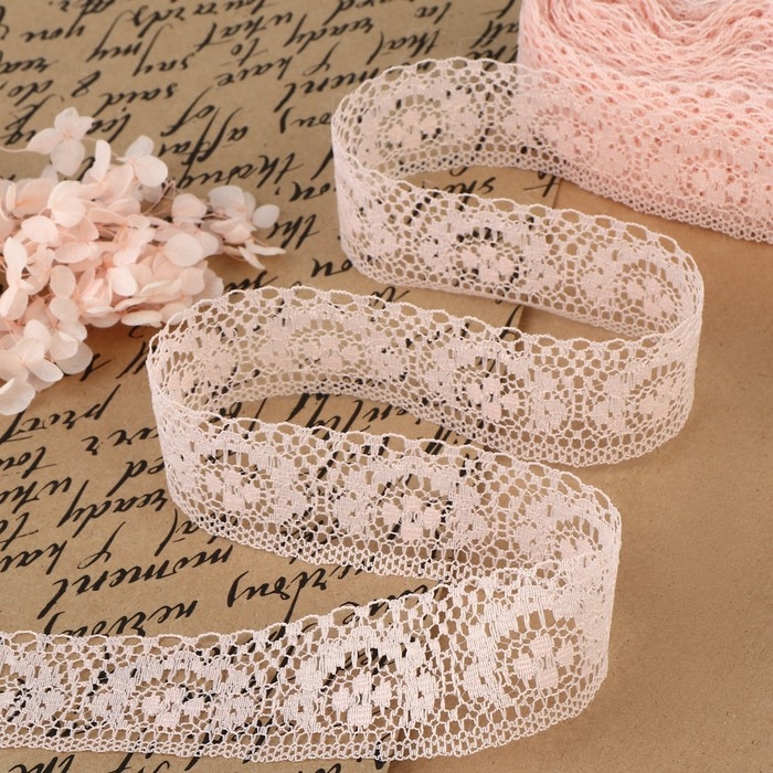 Кружево капроновое, 35 мм &times; 10 &plusmn; 1 м, цвет персиковый