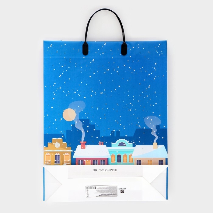 Новый год. Пакет новогодний "Новогодние дома" мягкий пластик 42 х 32 см.