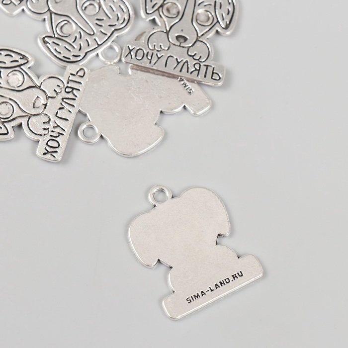 Металлический элемент, декоративная подвеска &laquo;Пёсик: Хочу гулять&raquo; набор 5 шт 2,1х2,5 см