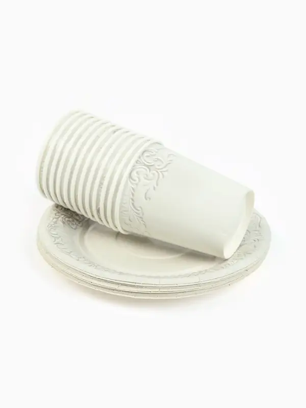 МП Набор бумажной посуды "Керамика белый, узоры", 12 персон