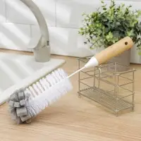 Ёрш для посуды Доляна Meli, 34&times;6 см, с поролоном, бамбуковая ручка, замшевая петелька