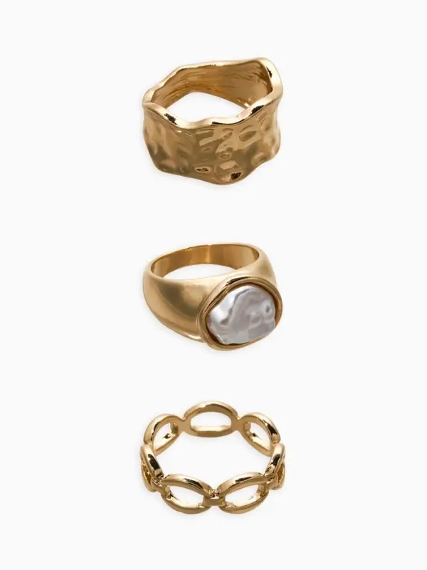 Набор колец 3 шт "Новый стиль" жемчуг,цепь, размер МИКС, цвет белый в золоте