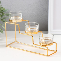 Подсвечник металл, стекло на 3 свечи "Лестница" золото 20х6х10 см Подсвечник металл, стекло на 3 свечи "Лестница" золото 20х6х10 см