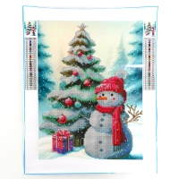 Новогодняя алмазная мозаика с частичным заполнением на холсте &laquo;Новый год. Снеговик&raquo;, 30 х 40 см