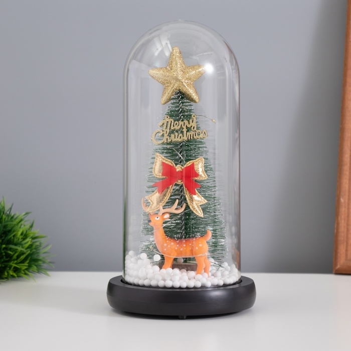 Светильник колба &laquo;Елка с бантом&raquo; 1,5Вт, LED, 3xAAA, черный USB 11х11х21см