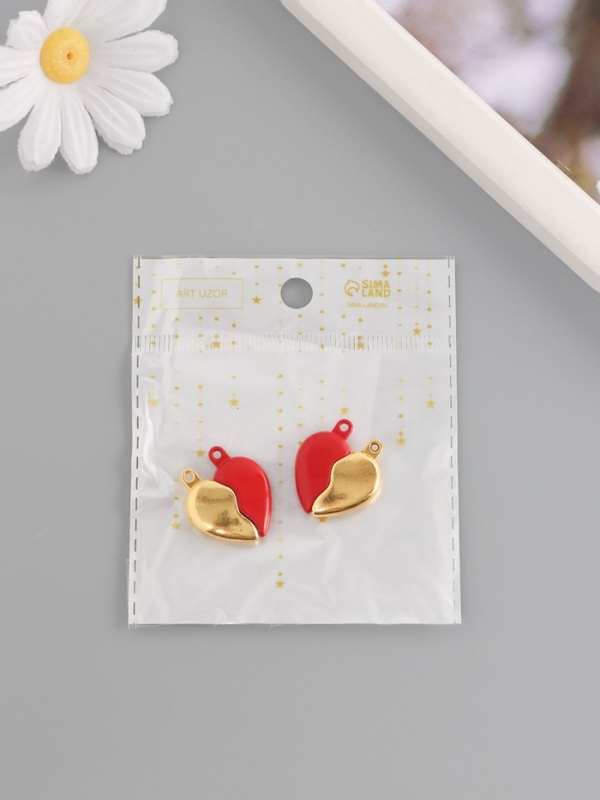 Замок магнитный металл "Вторая половинка, сердце" набор 2 шт красно-золотой 2,6х2,2 см