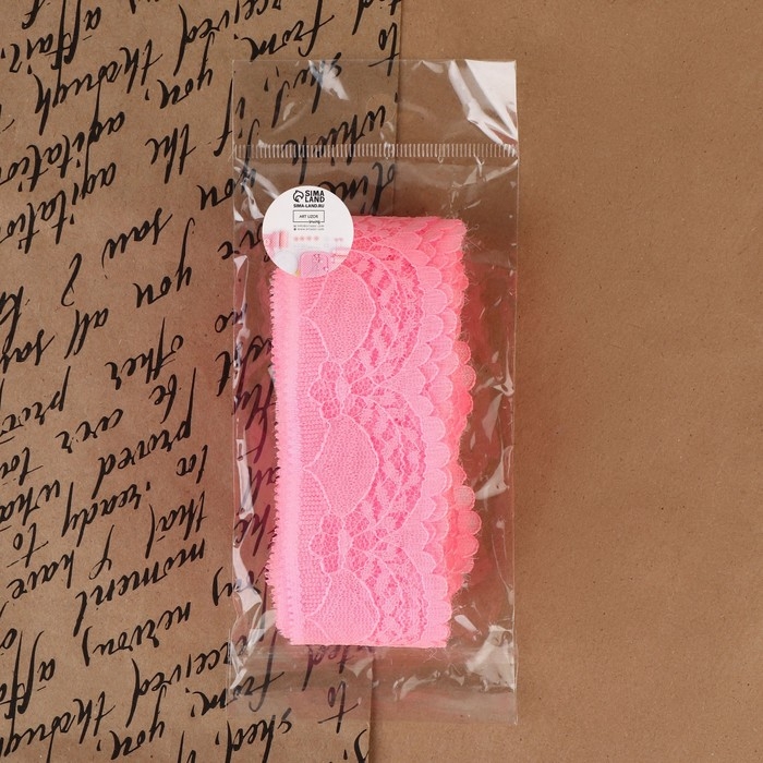 Кружево капроновое, 40 мм &times; 10 &plusmn; 1 м, цвет розовый