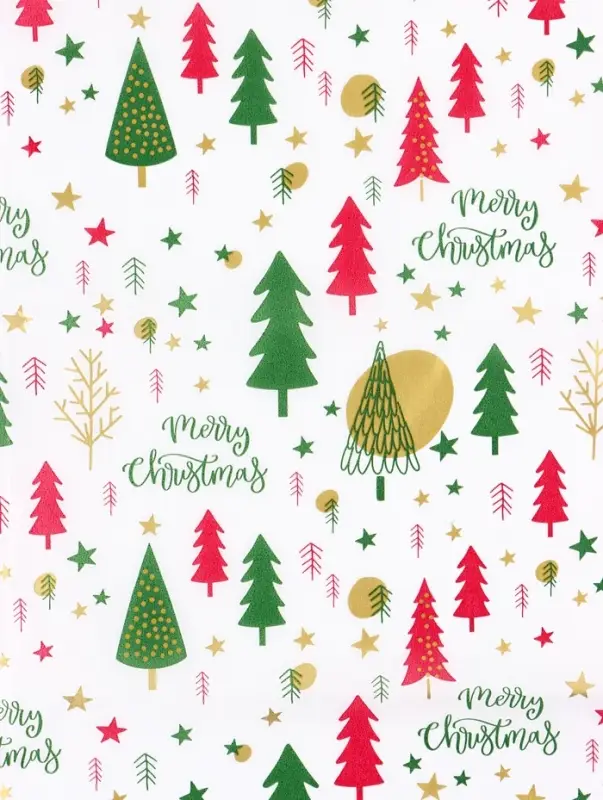 Бумага упаковочная тишью "Зимний лес", белая, 50 х 66 см