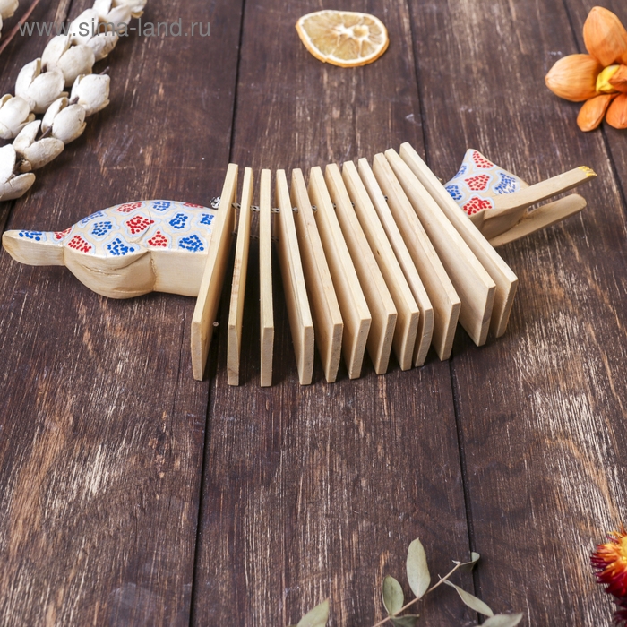 Сувенирный музыкальный инструмент "Трещотка крокодил пятнистый" дерево 4x27x9 см МИКС