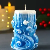 Свеча новогодняя столбик "Волшебство" синий