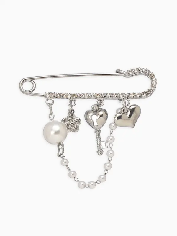 Булавка "Ключик от сердца", l=6.5, цвет белый в серебре