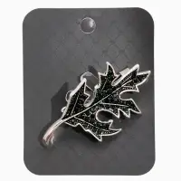 Брошь "Лист Одуванчика", цвет зелёный в чернёном серебре