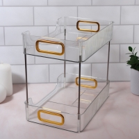 Органайзер для хранения, с ручками, 2 секции, 31 &times; 20 &times; 29 см, цвет прозрачный/золотой