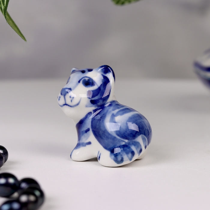 Сувенир гжель &laquo;Тигр&raquo;, бело-синий,керамика, малый,