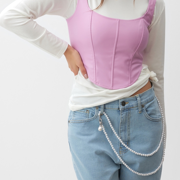 Портупея &laquo;Сумочка&raquo; жемчужинки, цвет белый в серебре, 123 см