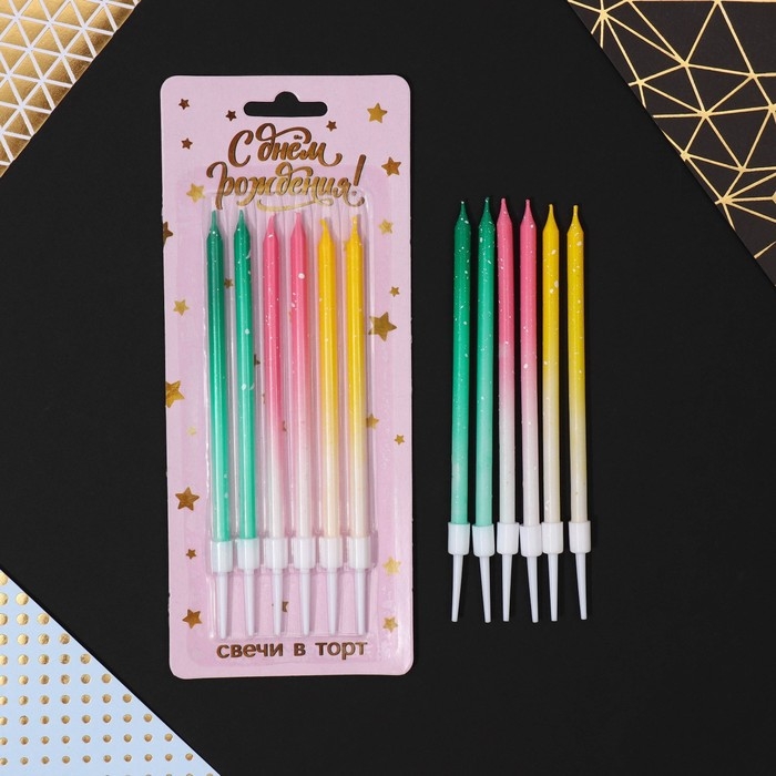 Свечи для торта с блестками, разноцветные, 6 шт., 13 х 0,4 см