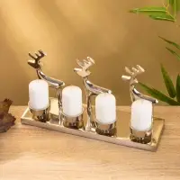 Подсвечник на 4 свечи "Трио оленей" алюминий 30х9х15 см
