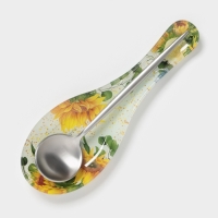Подставка под ложку Доляна &laquo;Подсолнухи&raquo;, 23,5&times;8,3&times;1,5 см, стекло, рисунок