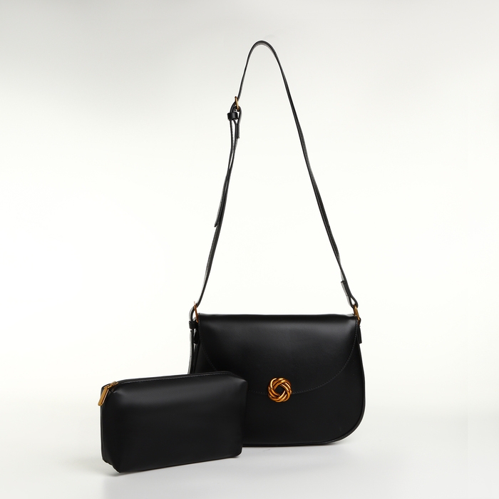 Сумка женская на клапане TEXTURA, средний размер, цвет чёрный