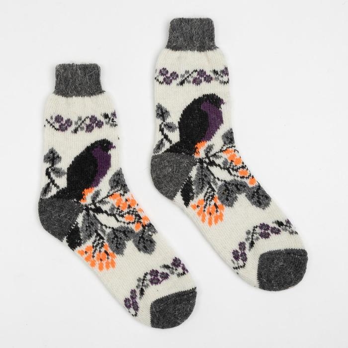 Носки женские шерстяные "Снегирь на веточке", цвет белый, размер 25