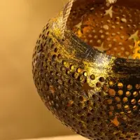 Подсвечник подвесной из кокоса, 14&times;14&times;10 см, чёрно-золотой