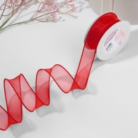 Лента капроновая &laquo;Волна&raquo;, с блеском, 40 мм, 10 &plusmn; 1 м, цвет красный №2