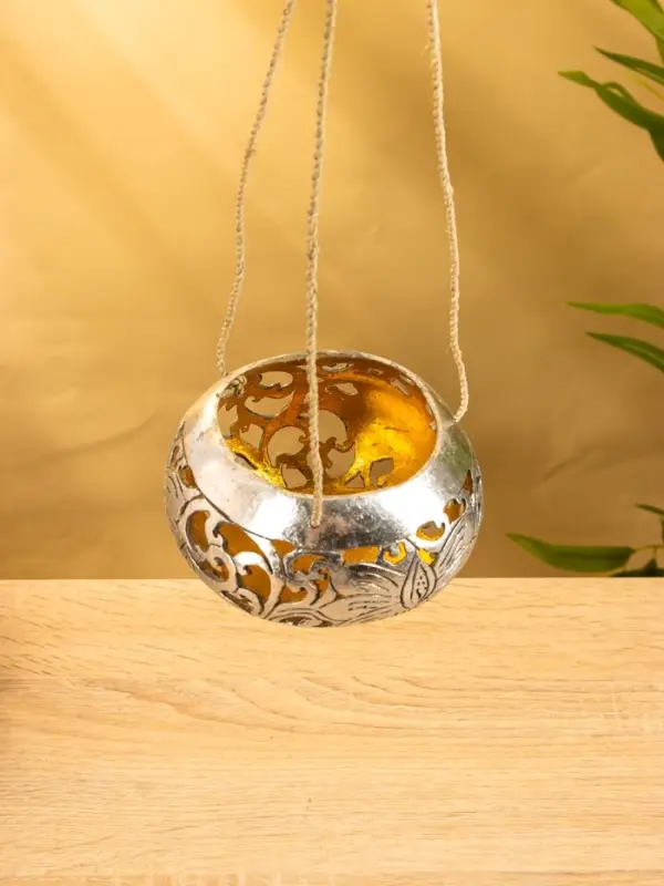 Подсвечник подвесной из кокоса, 10-12 см, серебристый