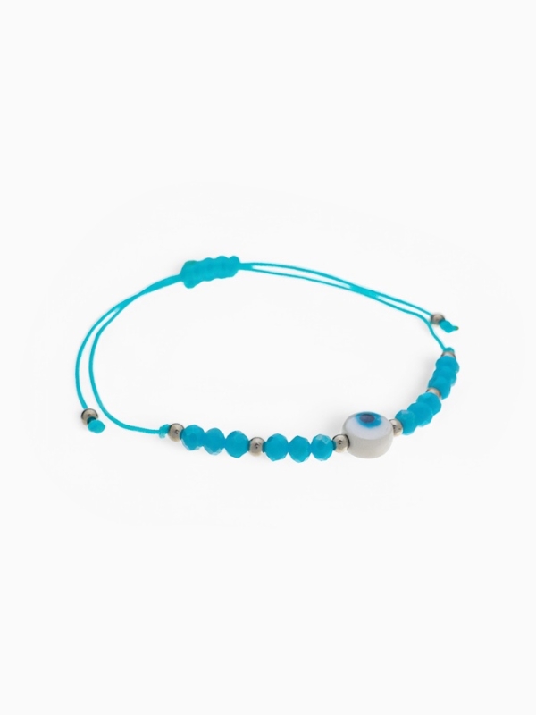 Браслет-оберег «Глазик» на нити, голубой в серебре Браслет-оберег «Глазик» на нити, голубой в серебре