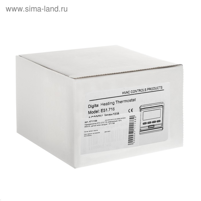 Терморегулятор RTC E 51.716, электронный, 16 А, 3500 Вт, датчик пола и воздуха Терморегулятор RTC E 51.716, электронный, 16 А, 3500 Вт, датчик пола и воздуха