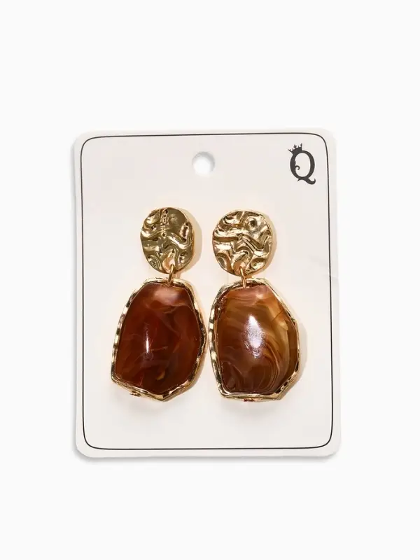 Серьги "Стиль камня", цвет коричневый в золоте