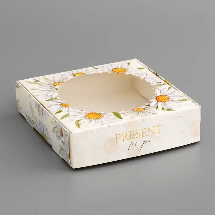 Коробка подарочная сборная с окном, упаковка, &laquo;Презент&raquo;, 11.5&times;11.5&times;3 см