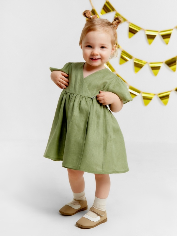 Платье детское Крошка Я Linen, р. 68-74, зеленый