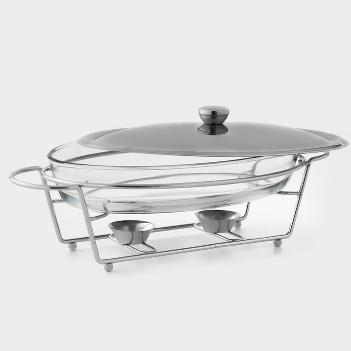 Мармит из жаропрочного стекла, 3 л, 44&times;25&times;17 см, с крышкой, на подставке