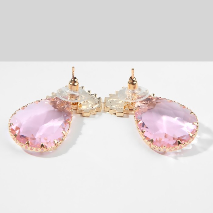 Серьги со стразами &laquo;Эдем&raquo; сердца, цвет розовый в золоте