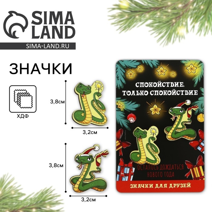 Значки новогодние &laquo;Новый год: две змейки&raquo;, набор, 2 шт
