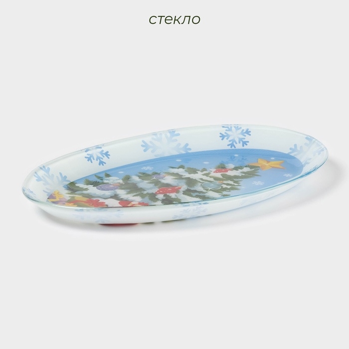 Блюдо стеклянное овальное Доляна &laquo;Зимняя сказка&raquo;, 24,5&times;15,5 см