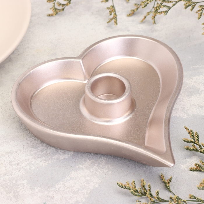 Подсвечник "Сердце" из гипса,14х2,5см,шампань