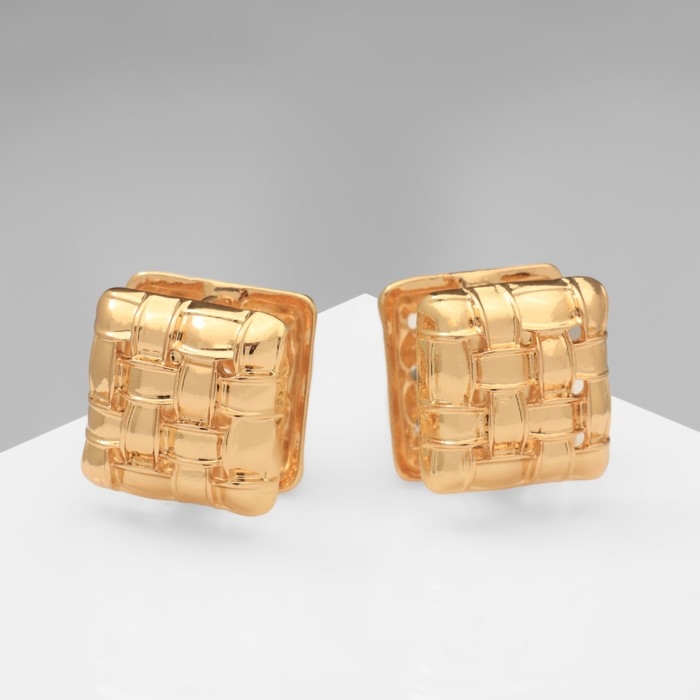 Серьги металл &laquo;Аккорд&raquo; плетение, квадрат, цвет золото