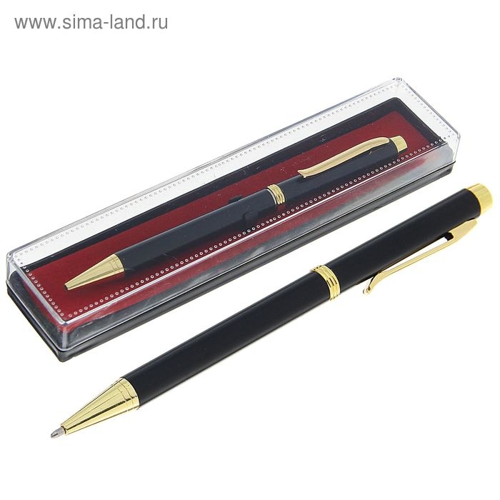 Ручка шариковая, подарочная, в пластиковом футляре, поворотная, "Эксперт", чёрная матовая с золотистыми вставками