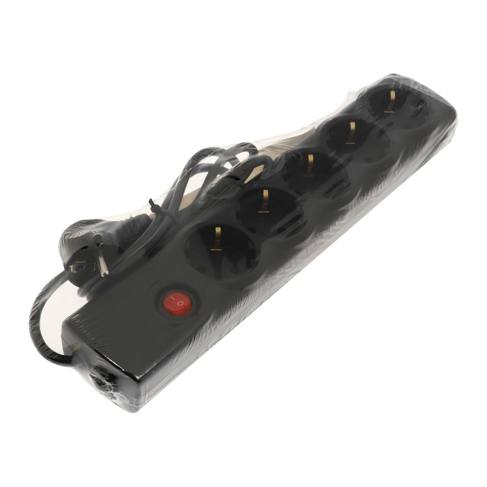 Сетевой фильтр Luazon Lighting, 5 розеток, 1,5 м, 2200 Вт, 3х0.75 мм2, 10 A, 220 В, c предохранителем, черный