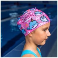 Шапочка для плавания детская ONLYTOP &laquo;Нарвалы&raquo;, тканевая, обхват 46-52 см
