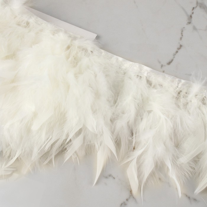Тесьма с перьями индюка, 13-17 см, 5 &plusmn; 0,5 м, цвет белый
